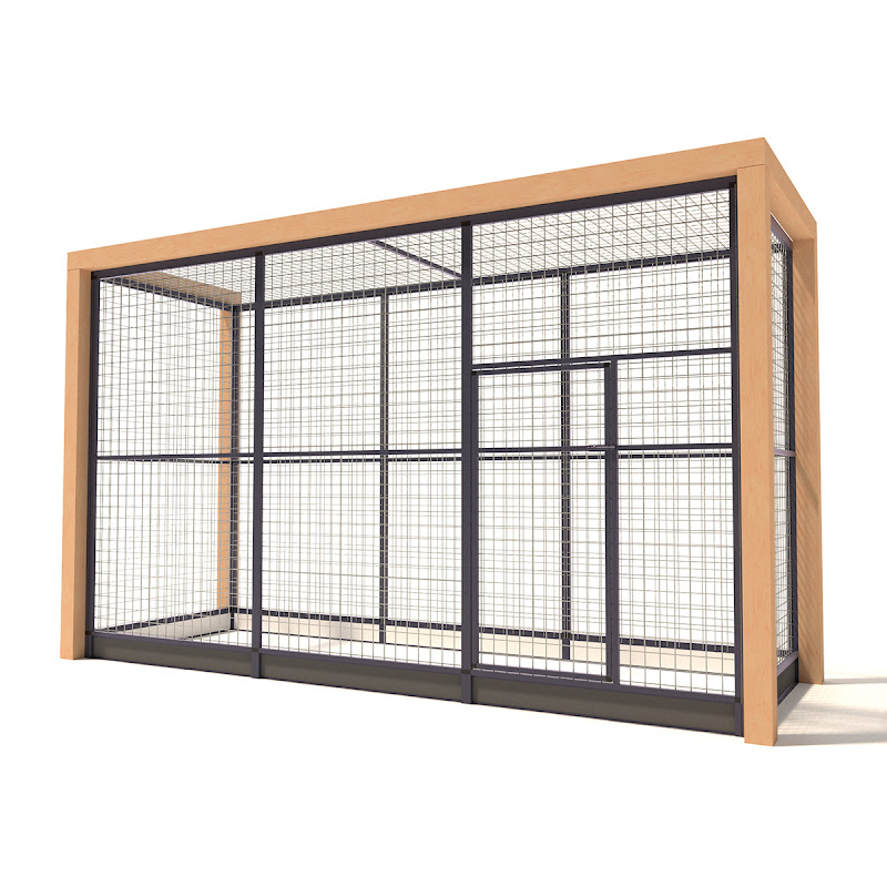 Aluminium Kattenren Deluxe met Douglas Staanders  50mm gaas  328 x 116 x 197 cm