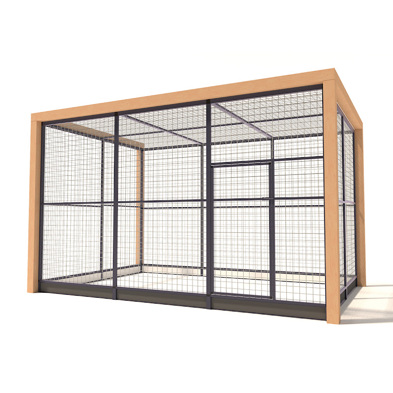 Aluminium Kattenren Deluxe met Douglas Staanders  50mm gaas  324 x 210 x 197 cm