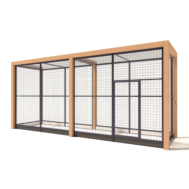 Aluminium Konijnenren Deluxe met Douglas Staanders | 50mm gaas | 439 x 116 x 197 cm